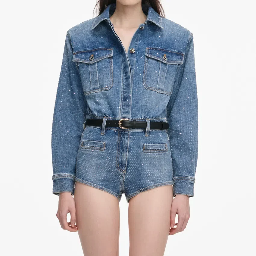 Rhinestone Denim Playsuit Rhinestone Denim Playsuit