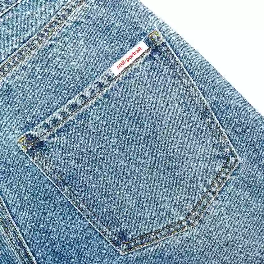 Rhinestone Denim Straight Leg Jeans Rhinestone Denim Straight Leg Jeans