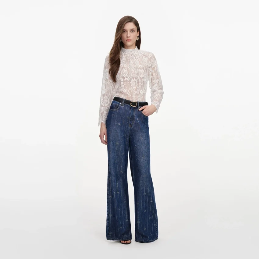 Rhinestone Stripe Denim Jeans Rhinestone Stripe Denim Jeans