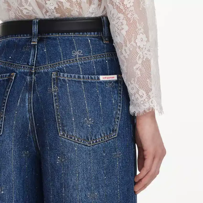 Rhinestone Stripe Denim Jeans Rhinestone Stripe Denim Jeans