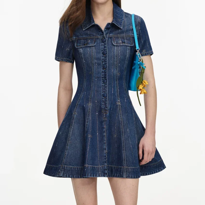 Rhinestone Stripe Denim Mini Dress Rhinestone Stripe Denim Mini Dress