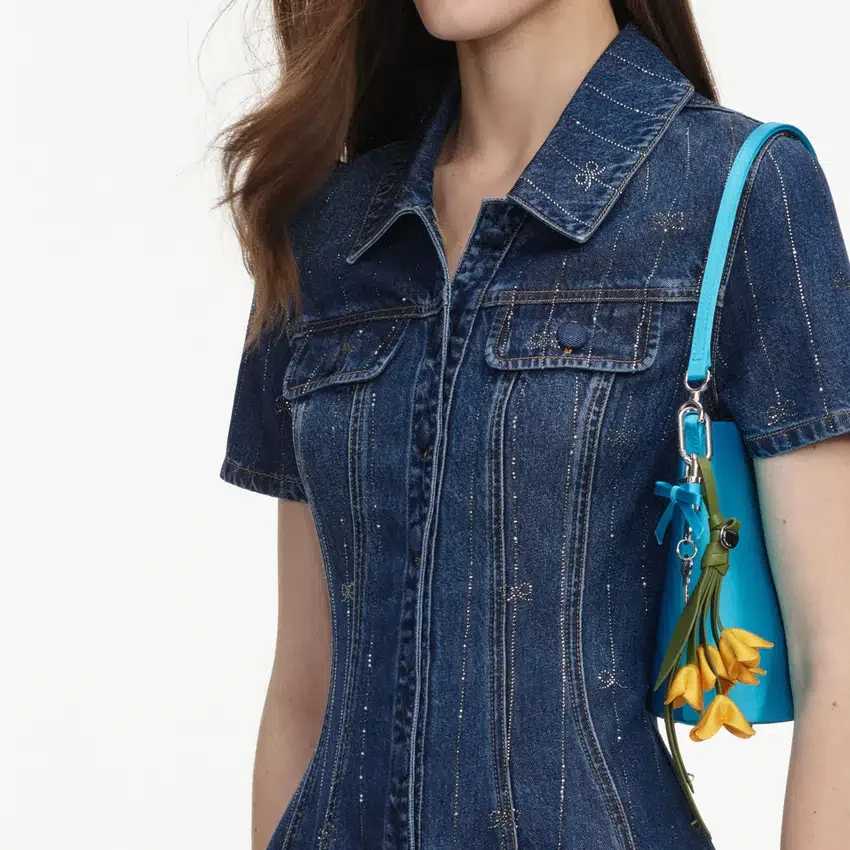 Rhinestone Stripe Denim Mini Dress Rhinestone Stripe Denim Mini Dress
