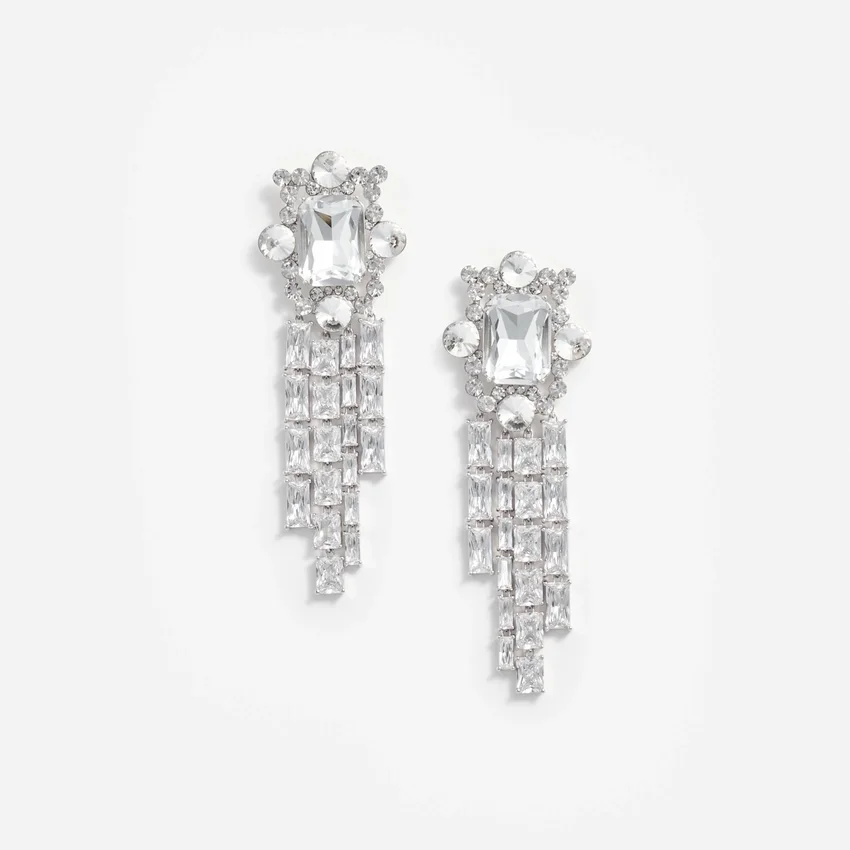 Silver Crystal Cluster Dangle Earrings Silver Crystal Cluster Dangle Earrings