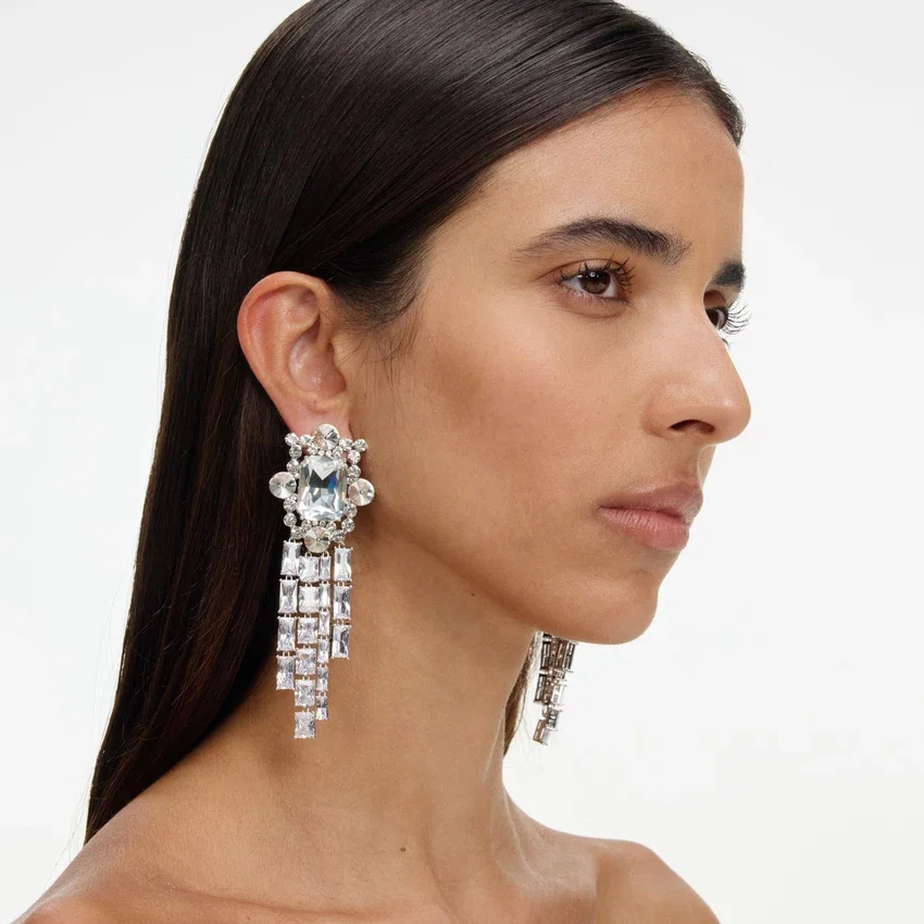 Silver Crystal Cluster Dangle Earrings Silver Crystal Cluster Dangle Earrings