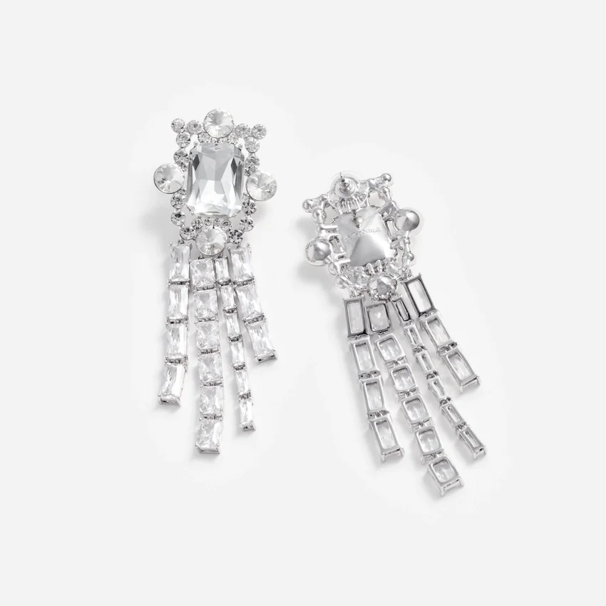 Silver Crystal Cluster Dangle Earrings Silver Crystal Cluster Dangle Earrings