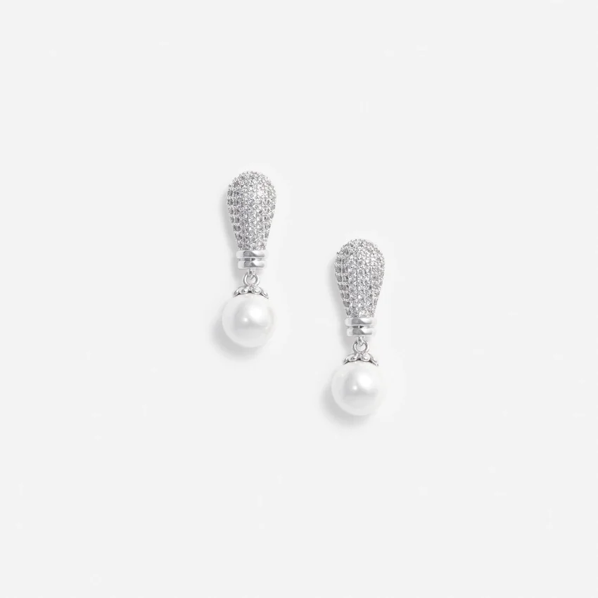 Silver Crystal Pearl Drop Earrings Silver Crystal Pearl Drop Earrings