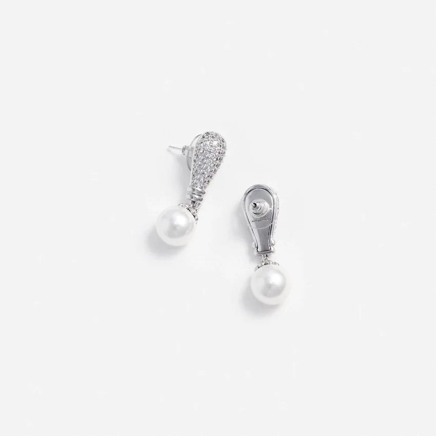 Silver Crystal Pearl Drop Earrings Silver Crystal Pearl Drop Earrings