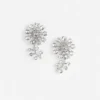 Silver Flower Crystal Earrings