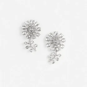 Silver Flower Crystal Earrings