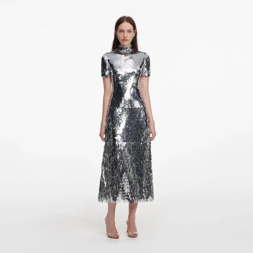 Silver Gradient Sequin Midi Dress Silver Gradient Sequin Midi Dress