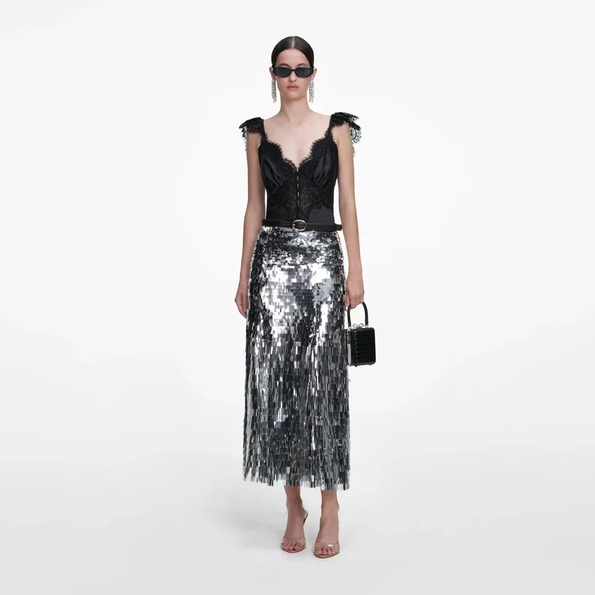 Silver Gradient Sequin Midi Skirt Silver Gradient Sequin Midi Skirt