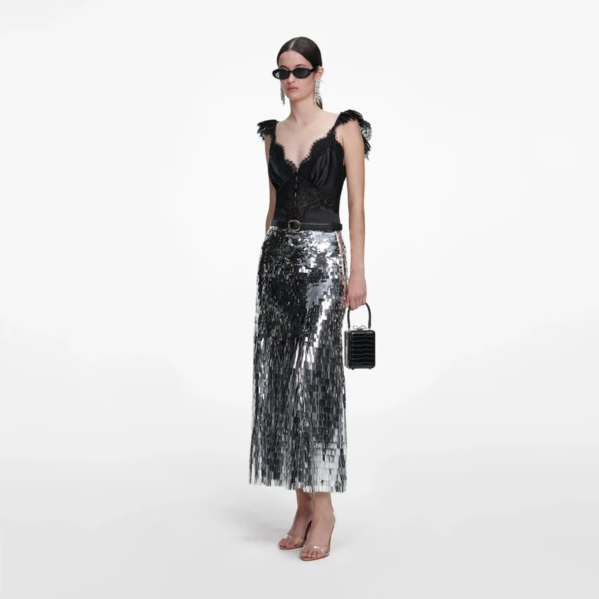 Silver Gradient Sequin Midi Skirt Silver Gradient Sequin Midi Skirt
