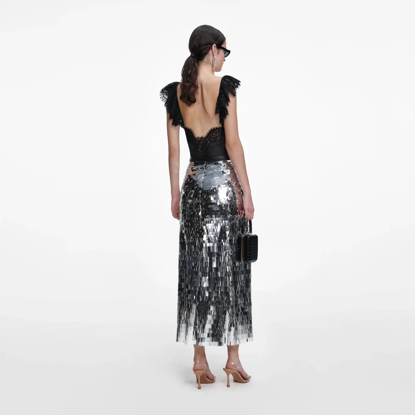 Silver Gradient Sequin Midi Skirt Silver Gradient Sequin Midi Skirt