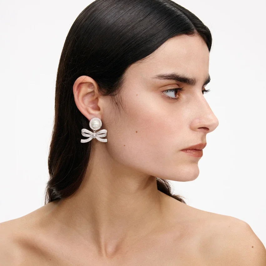 Silver Pearl Bow Drop Earrings Silver Pearl Bow Drop Earrings