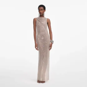 Silver Rhinestone Drape Maxi Dress