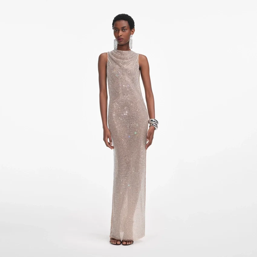 Silver Rhinestone Drape Maxi Dress Silver Rhinestone Drape Maxi Dress