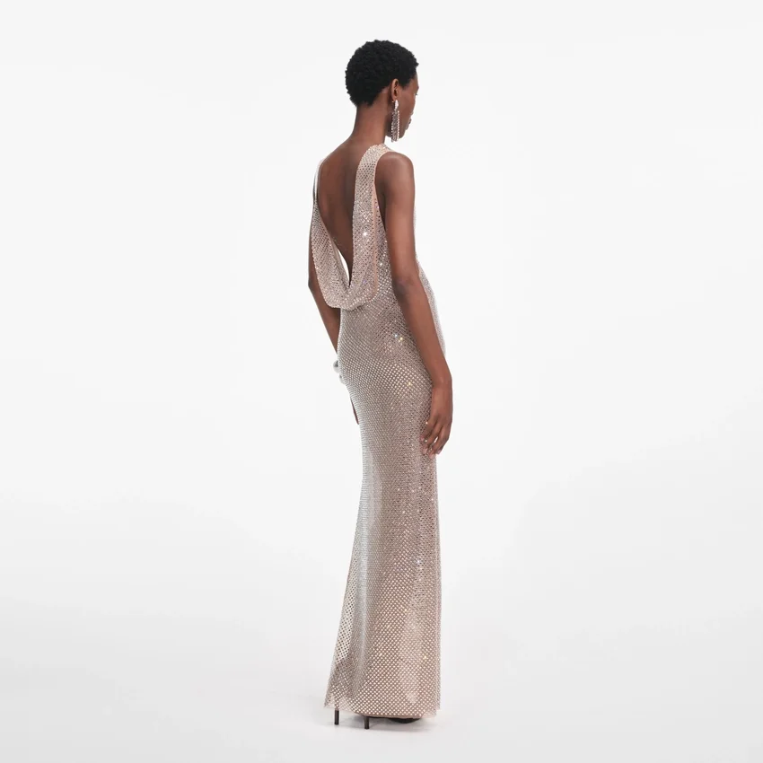 Silver Rhinestone Drape Maxi Dress Silver Rhinestone Drape Maxi Dress