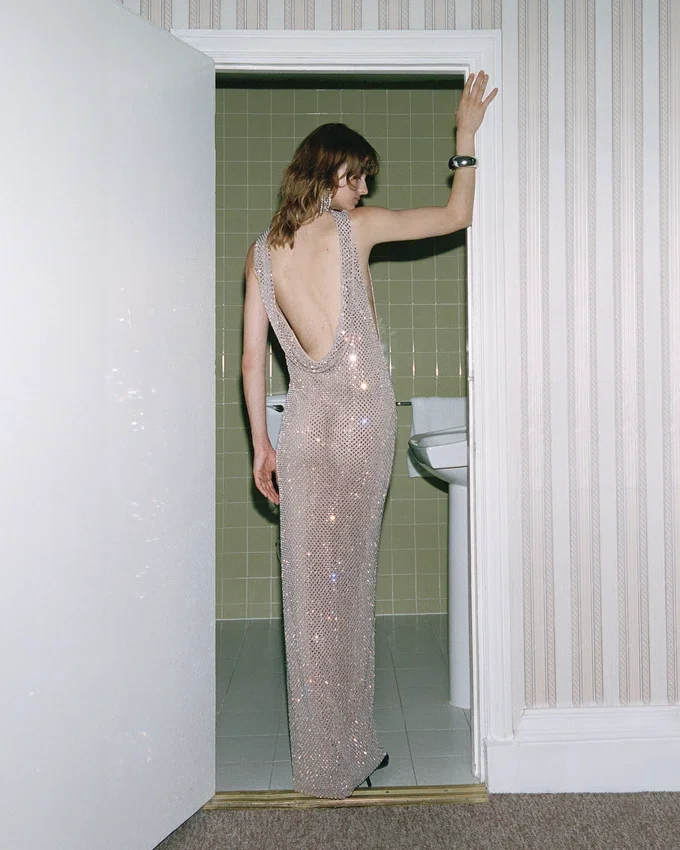 Silver Rhinestone Drape Maxi Dress Silver Rhinestone Drape Maxi Dress