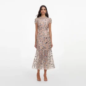 Silver Sequin Embellished Midi Dress