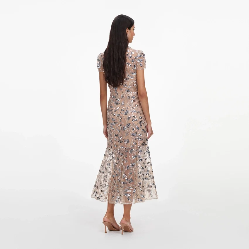 Silver Sequin Embellished Midi Dress Silver Sequin Embellished Midi Dress