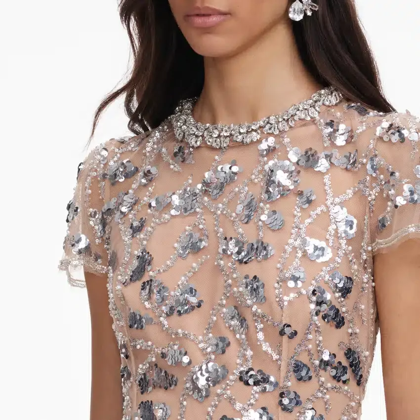Silver Sequin Embellished Midi Dress Silver Sequin Embellished Midi Dress