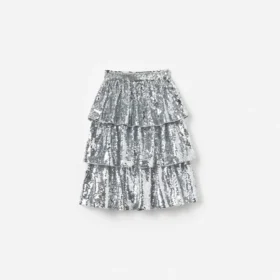 Silver Sequin Tiered Skirt