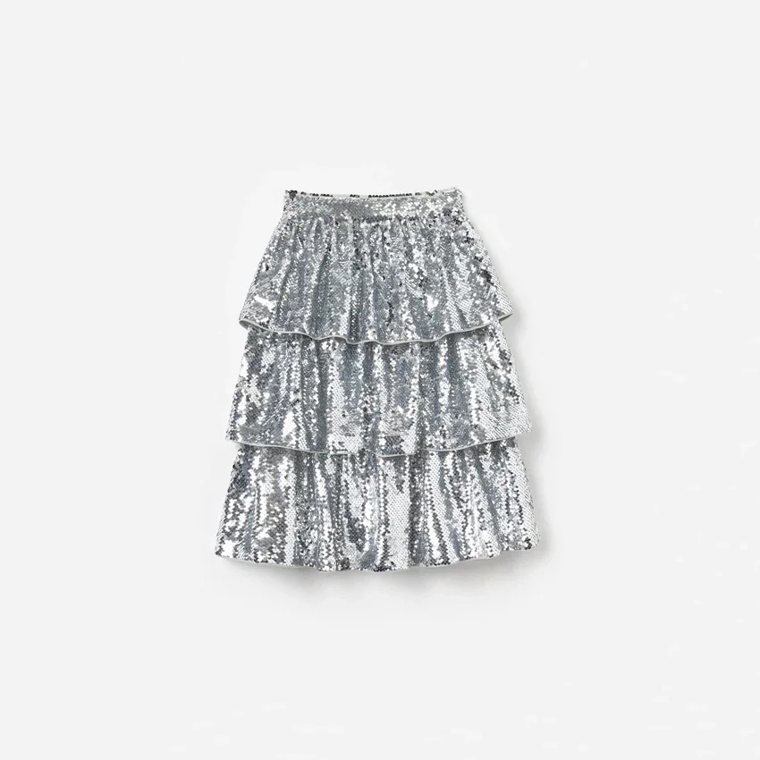 Silver Sequin Tiered Skirt Silver Sequin Tiered Skirt