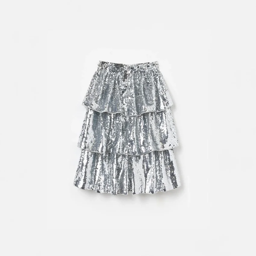 Silver Sequin Tiered Skirt Silver Sequin Tiered Skirt