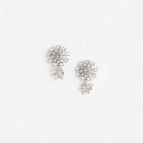 Small Silver Flower Crystal Earrings