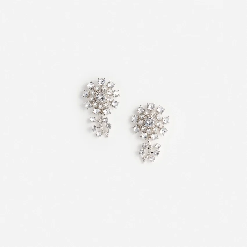 Small Silver Flower Crystal Earrings Small Silver Flower Crystal Earrings