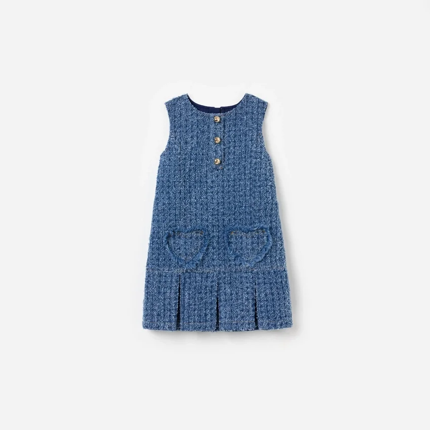 Textured Denim Heart Trim Dress Textured Denim Heart Trim Dress