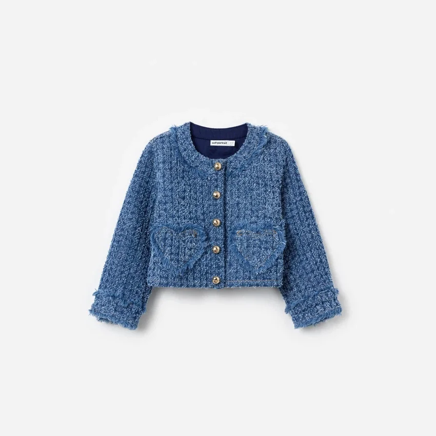 Textured Denim Heart Trim Jacket Textured Denim Heart Trim Jacket