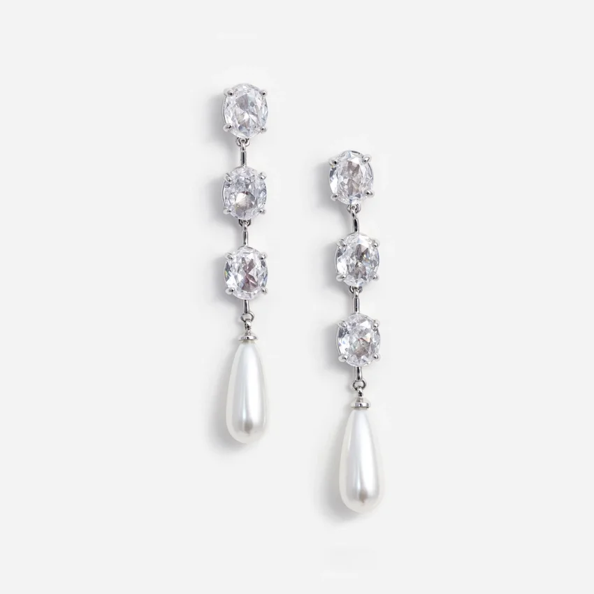 Tiered Crystal Pearl Droplet Earrings Tiered Crystal Pearl Droplet Earrings