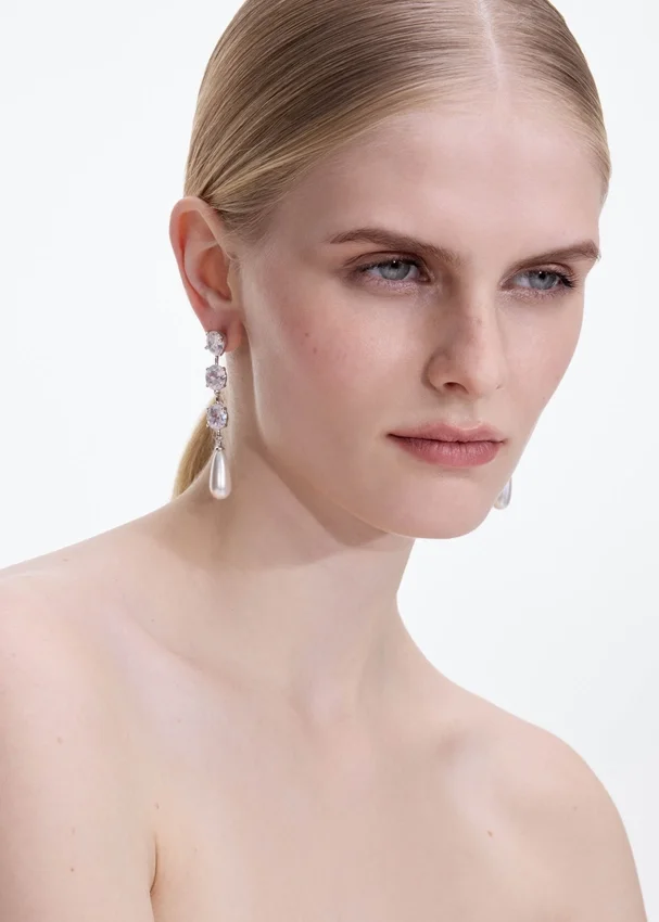 Tiered Crystal Pearl Droplet Earrings Tiered Crystal Pearl Droplet Earrings