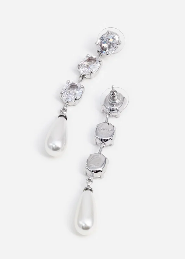 Tiered Crystal Pearl Droplet Earrings Tiered Crystal Pearl Droplet Earrings