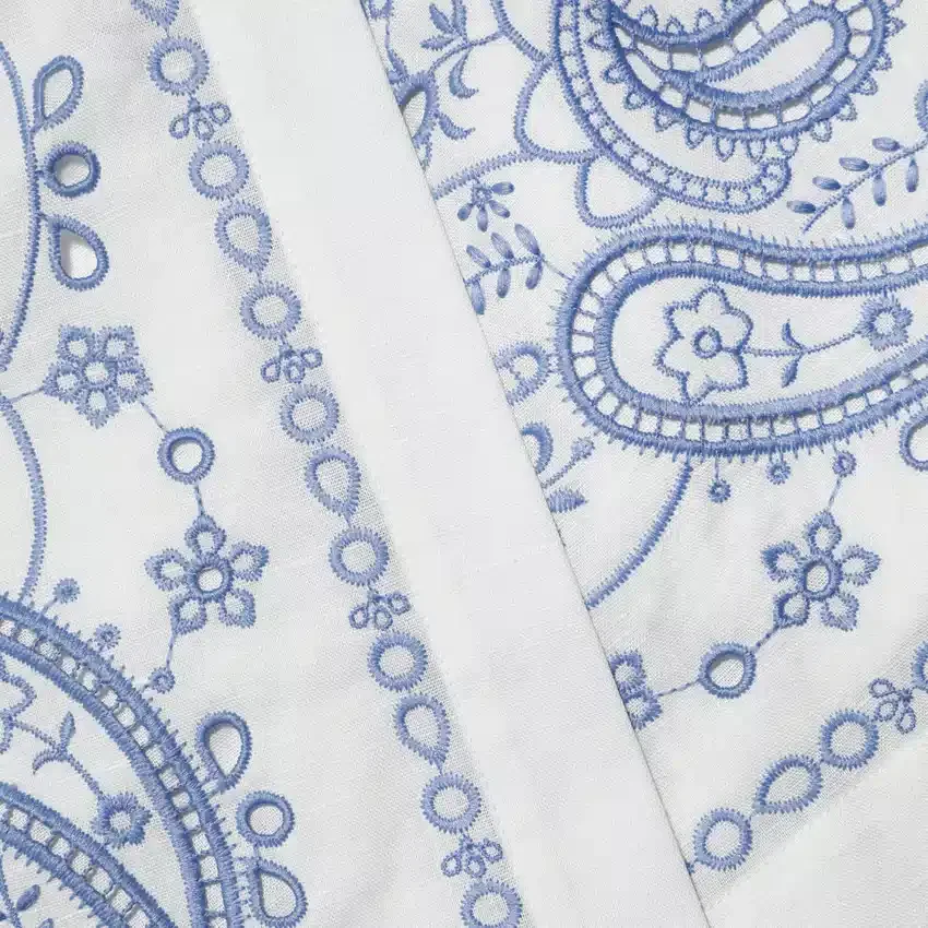 White And Blue Embroidered Linen Skort White And Blue Embroidered Linen Skort
