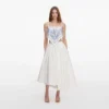 White And Blue Embroidered Linen Top White And Blue Embroidered Linen Top