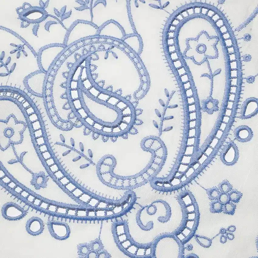 White And Blue Embroidered Linen Top White And Blue Embroidered Linen Top