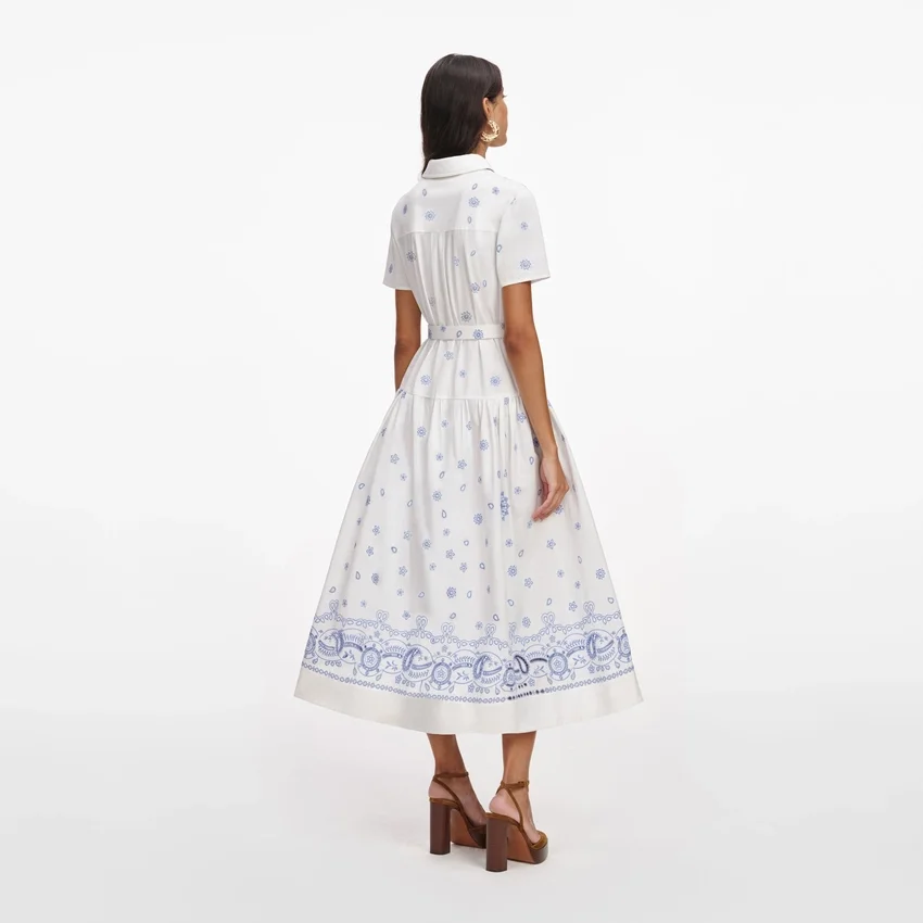 White And Blue Embroidered Midi Dress White And Blue Embroidered Midi Dress