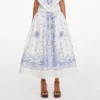 White And Blue Embroidered Midi Skirt White And Blue Embroidered Midi Skirt
