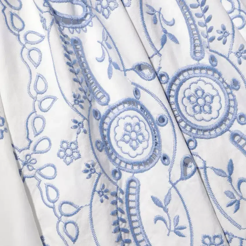 White And Blue Embroidered Midi Skirt White And Blue Embroidered Midi Skirt