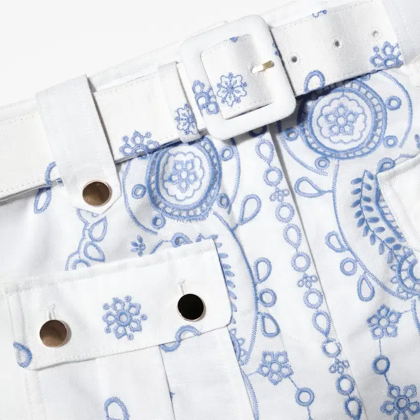 White And Blue Embroidered Mini Skirt White And Blue Embroidered Mini Skirt