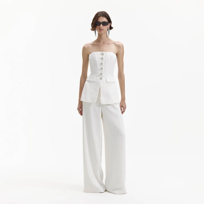 White Bandeau Crepe Jumpsuit White Bandeau Crepe Jumpsuit