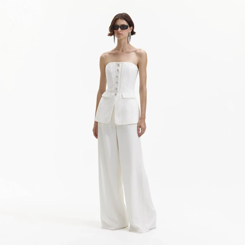 White Bandeau Crepe Jumpsuit White Bandeau Crepe Jumpsuit