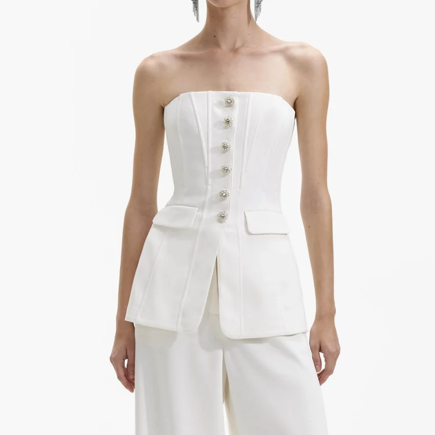 White Bandeau Crepe Jumpsuit White Bandeau Crepe Jumpsuit