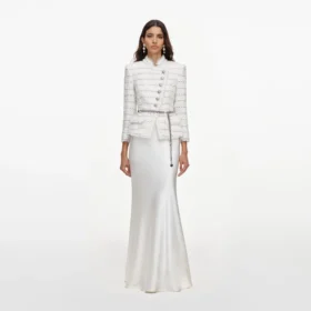 White Boucle Satin Maxi Dress