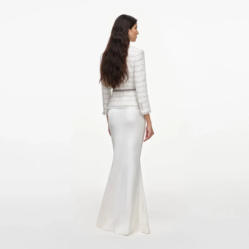 White Boucle Satin Maxi Dress White Boucle Satin Maxi Dress
