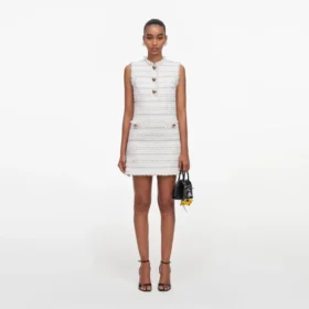 White Boucle Sleeveless Mini Dress