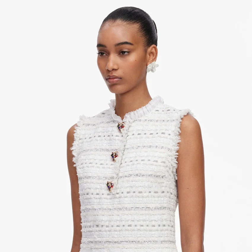 White Boucle Sleeveless Mini Dress White Boucle Sleeveless Mini Dress