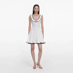 White Contrast Trim Knit Mini Dress